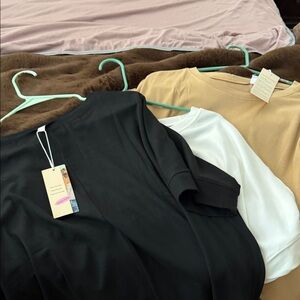 Stylish Black, White, and Tan Crop Tops 3 shirts
